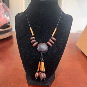 Women's Brown Thick Chunky Wooden Beaded Necklace and Earrings Jewelry Set